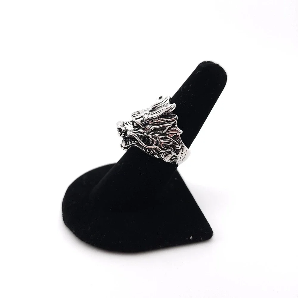 Gothic Dragon Head Ring Silver Plated Adjustable Fantasy Unisex Jewelry‎